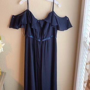 Marine blue off the shoulder bridesmaid dress